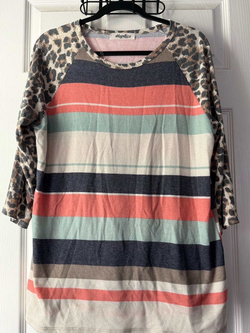 Haptics Cheetah Top Striped Size Large Animal Print Women